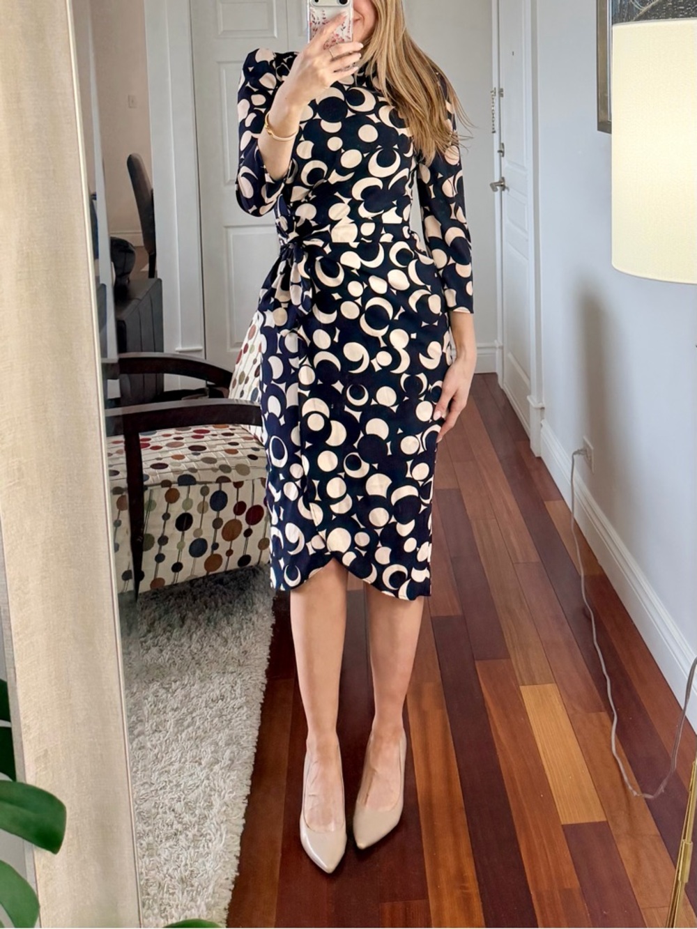 Donna Morgan Geometric Circle Midi Dress 3/4 Sleeves Size 4